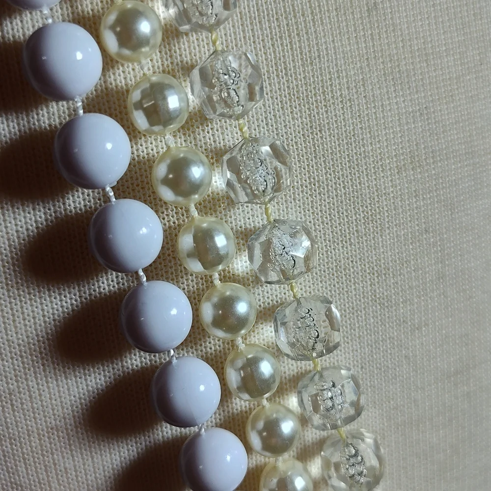 Layered Pearl White and Clear Strands Beaded Necklace Nwot